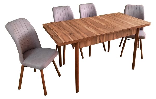 Set masă extensibilă Aris Nuc cu 4 scaune Kare gri