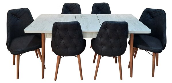Set masă extensibilă Aris Alb cu 6 scaune negre
