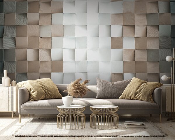 Fototapet Perete din pătrate, Fototapet geometric 3D, Fototapet populare, u75833 - Tapeko.ro