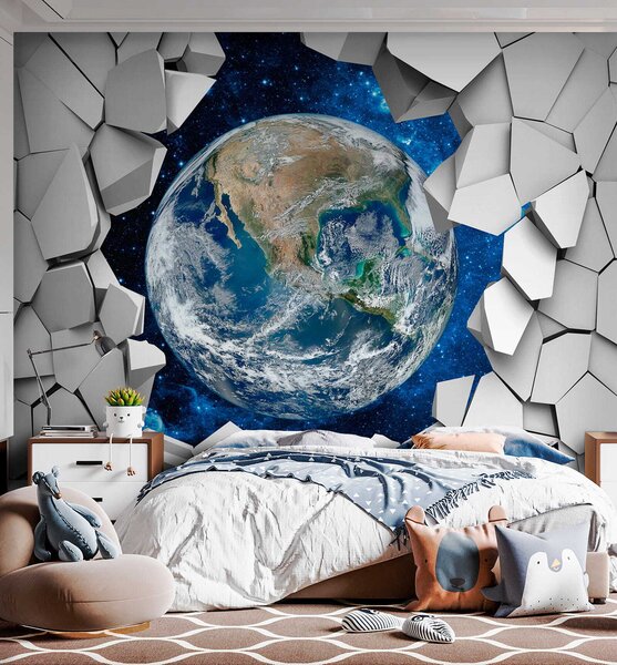 Fototapet Planeta Pământ care trece printr-o gaură în perete, Fototapet 3D, Fototapet populare, u77808 - Tapeko.ro
