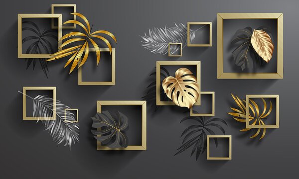 Fototapet Frunze elegante în armonie geometrică, Fototapet 3D, Fototapet populare, u77858 - Tapeko.ro