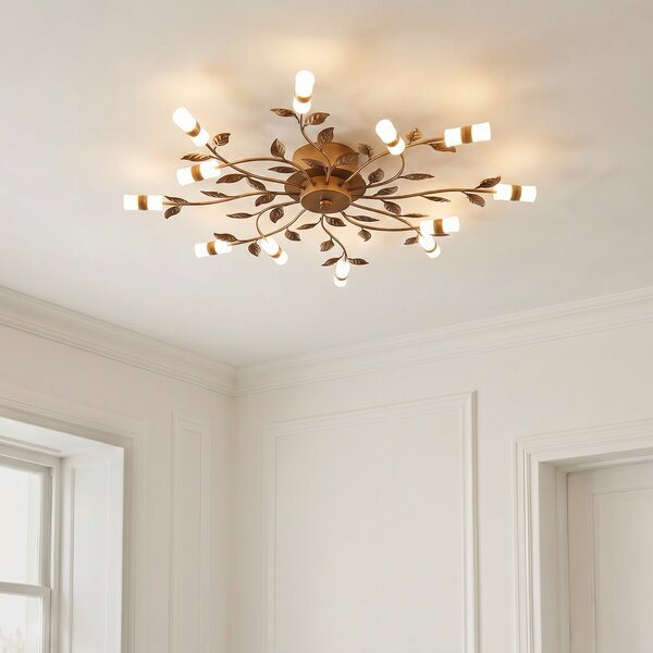 Lindby plafonieră LED Bentas, bronz, metal, Ø 80cm, Bronz / Alamă Veche, Camera de zi / sufragerie, Metal, Florentin