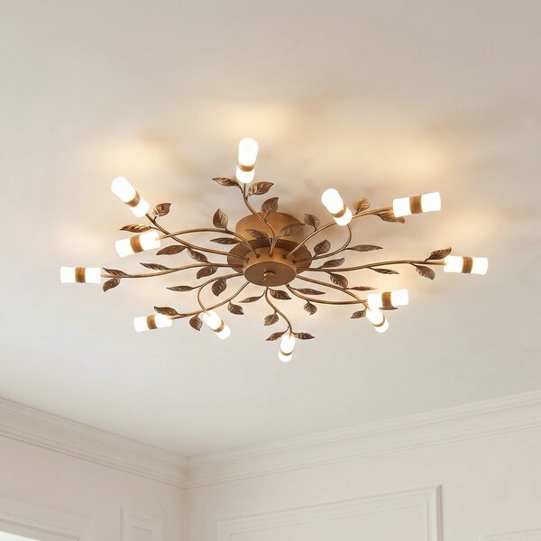 Lindby plafonieră LED Bentas, bronz, metal, Ø 80cm, Bronz / Alamă Veche, Camera de zi / sufragerie, Metal, Florentin