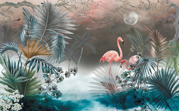Fototapet Pictura de flamingo și plante, Fototapet pădure, Fototapet populare, u78601 - Tapeko.ro