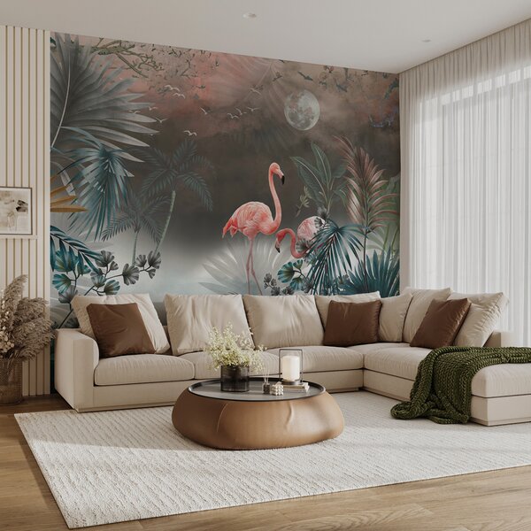 Fototapet Pictura de flamingo și plante, Fototapet pădure, Fototapet populare, u78601 - Tapeko.ro