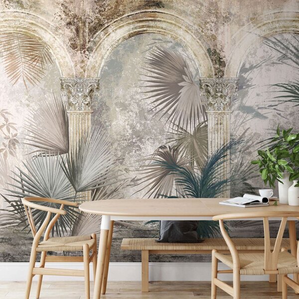 Fototapet Pictură de palmieri și coloane, Fototapet jungle, Fototapet populare, u78667 - Tapeko.ro