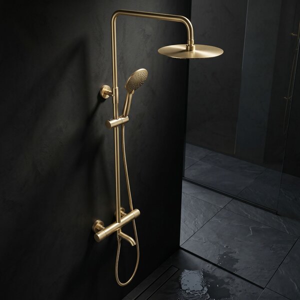 Coloana de dus cu termostat Lungo Diamond Gold Brush