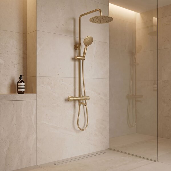 Coloana de dus cu termostat Lungo Diamond Gold Brush