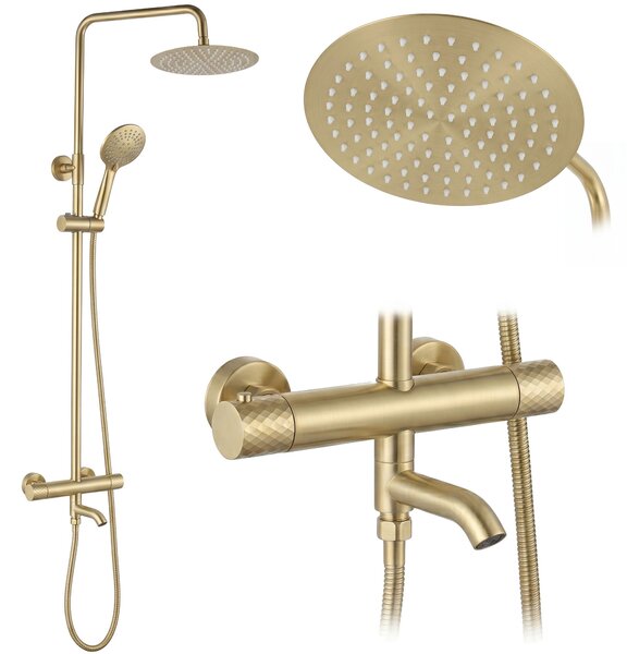 Coloana de dus cu termostat Lungo Diamond Gold Brush