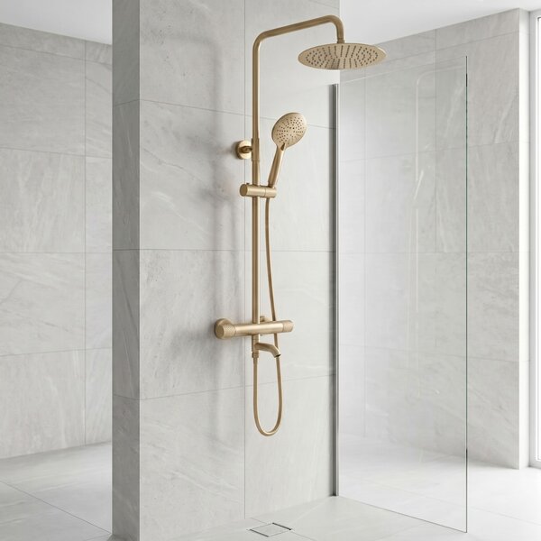 Coloana de dus cu termostat Lungo Diamond Gold Brush