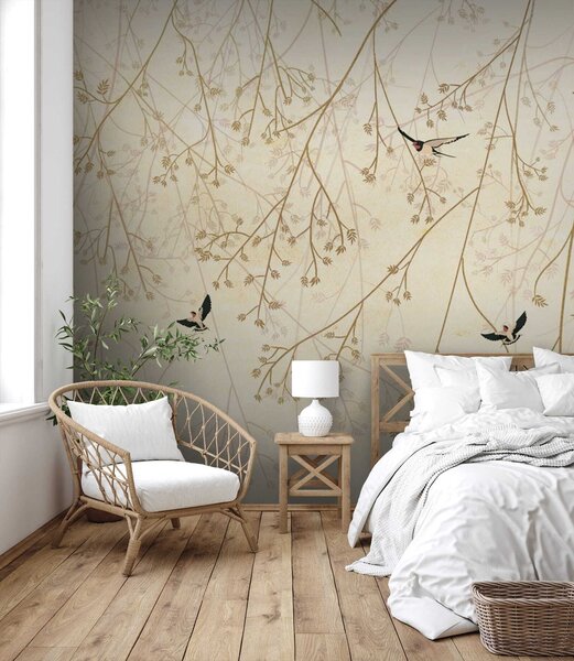 Fototapet Păsări care zboară în ramurile unui copac, Fototapet natură, Fototapet populare, u79623 - Tapeko.ro