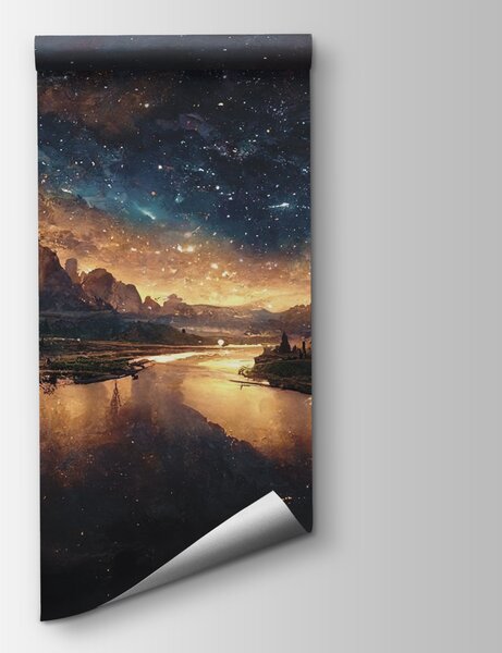 Fototapet Râu cu o lună pe cer, Fototapet 3D, Fototapet populare, u79812 - Tapeko.ro