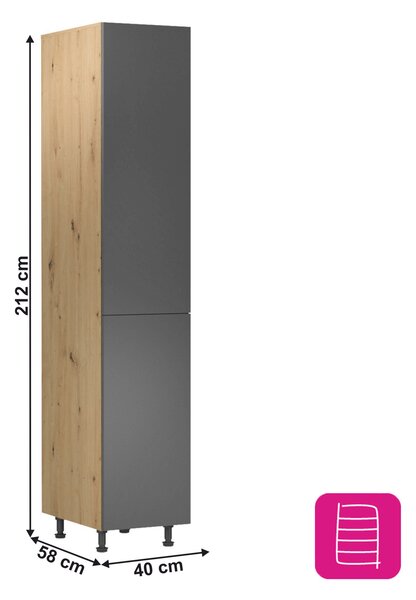 Dulap de bucătărie pentru alimente D40SP Langari (stejar artisan + gri mat) (S). 1016899