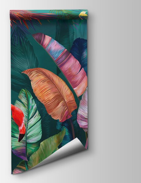 Fototapet Flamingo și frunze colorate, Fototapet 3D, Fototapet populare, u80403 - Tapeko.ro
