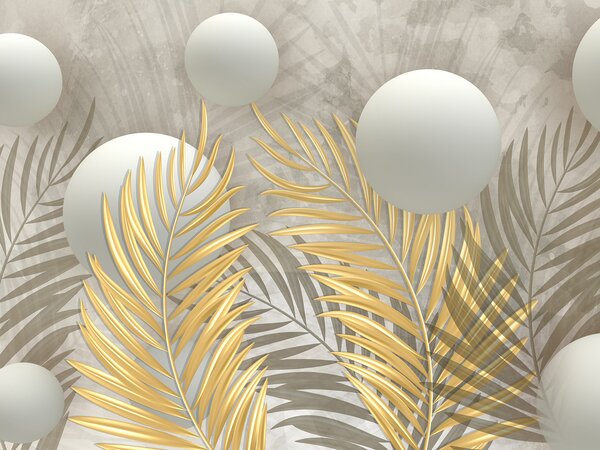 Fototapet Motiv cu frunze tropicale și sfere delicate, Fototapet designer, Fototapet populare, u80467 - Tapeko.ro