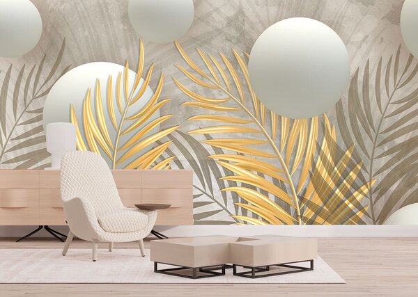 Fototapet Motiv cu frunze tropicale și sfere delicate, Fototapet designer, Fototapet populare, u80467 - Tapeko.ro