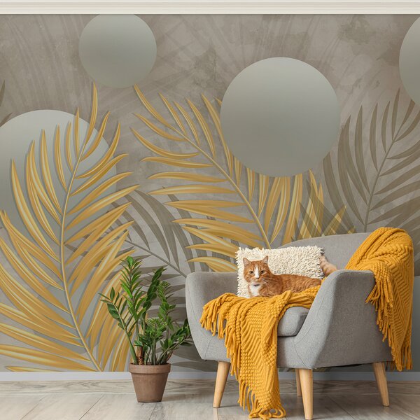 Fototapet Motiv cu frunze tropicale și sfere delicate, Fototapet designer, Fototapet populare, u80467 - Tapeko.ro