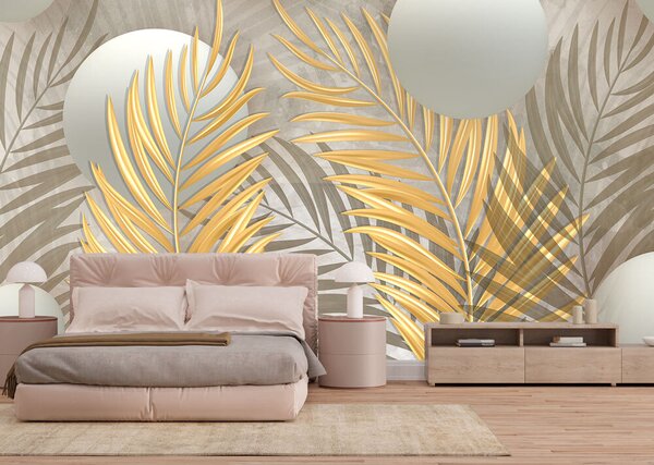 Fototapet Motiv cu frunze tropicale și sfere delicate, Fototapet designer, Fototapet populare, u80467 - Tapeko.ro