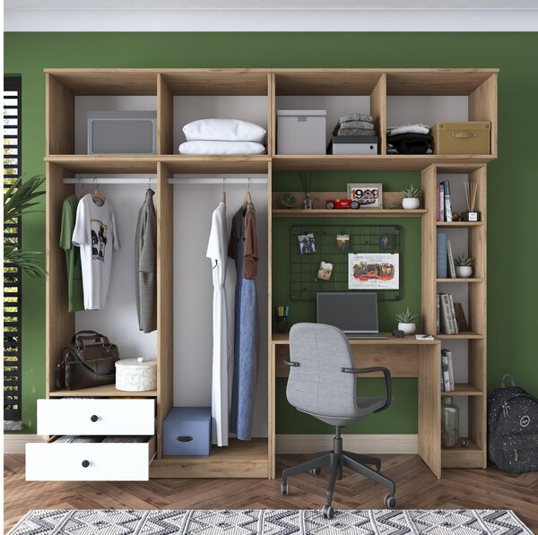 Mobilier cameră studenți Bivake 2 (nuc + alb). 1094854