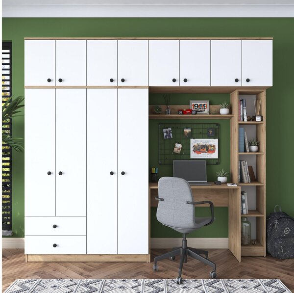 Mobilier cameră studenți Bivake 2 (nuc + alb). 1094854