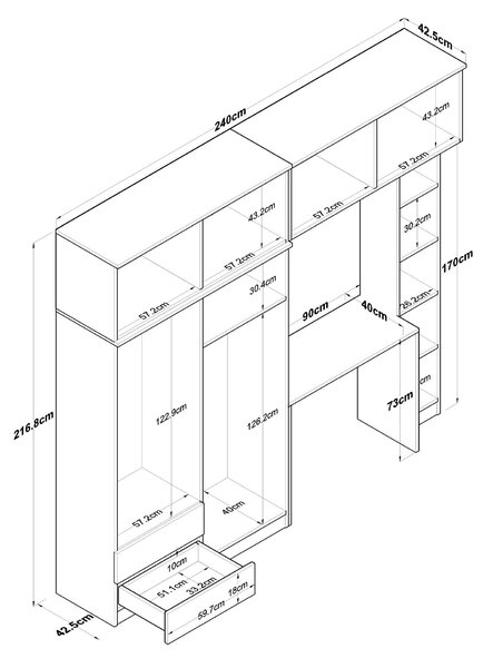 Mobilier cameră studenți Bivake 2 (nuc + alb). 1094854