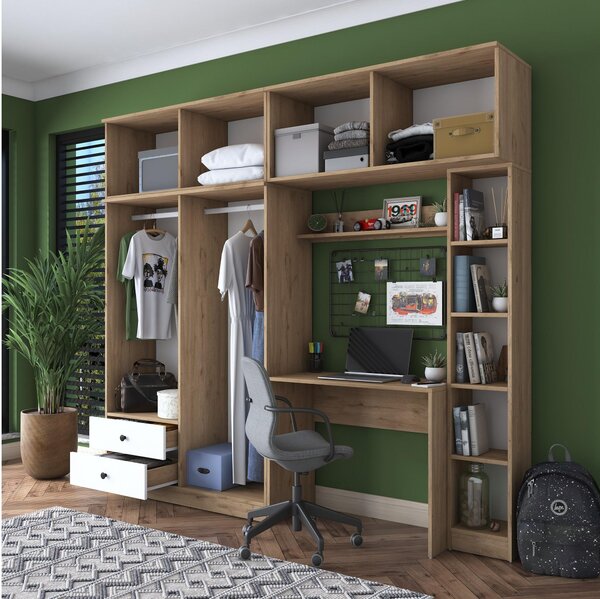 Mobilier cameră studenți Bivake 2 (nuc + alb). 1094854