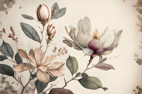 Fototapet Magnolia elegantă înflorește în nuanțe delicate, Fototapet flori, Fototapet populare, u93020 - Tapeko.ro
