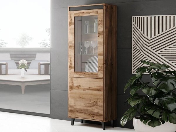 Vitrină pentru living Evrona (Stejar wotan + antracit). 1060066