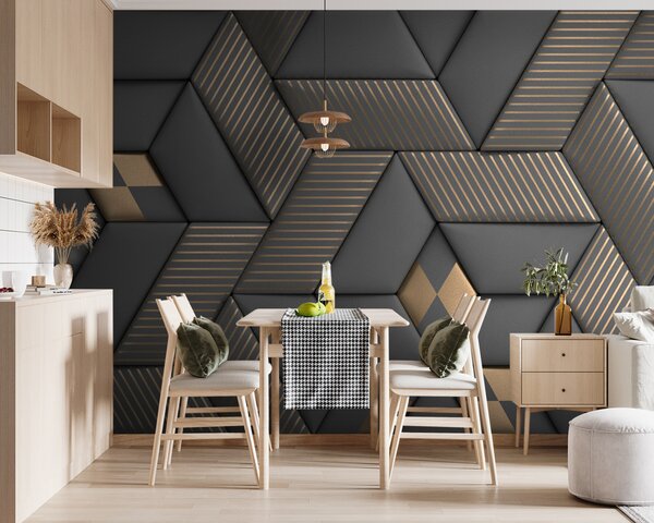 Fototapet Eleganță geometrică în gri și alamă, Fototapet 3D, Fototapet populare, u93413 - Tapeko.ro