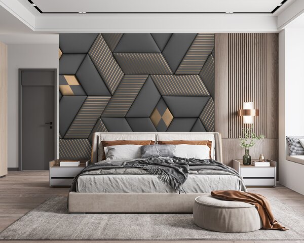 Fototapet Eleganță geometrică în gri și alamă, Fototapet 3D, Fototapet populare, u93413 - Tapeko.ro