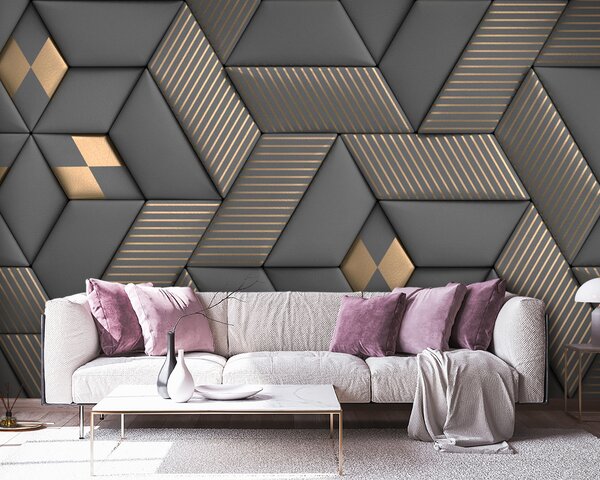 Fototapet Eleganță geometrică în gri și alamă, Fototapet 3D, Fototapet populare, u93413 - Tapeko.ro