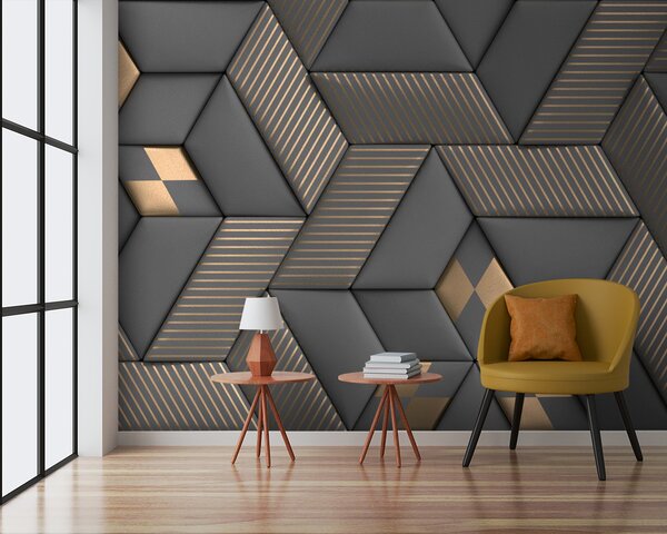 Fototapet Eleganță geometrică în gri și alamă, Fototapet 3D, Fototapet populare, u93413 - Tapeko.ro