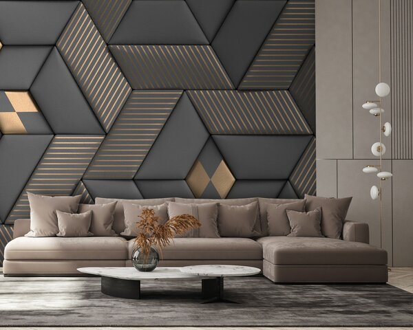 Fototapet Eleganță geometrică în gri și alamă, Fototapet 3D, Fototapet populare, u93413 - Tapeko.ro