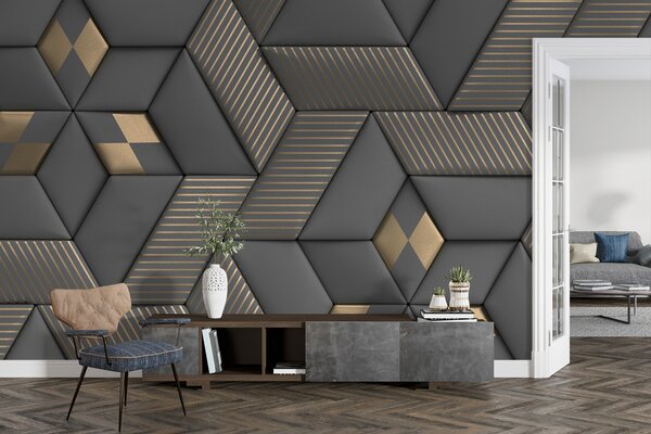 Fototapet Eleganță geometrică în gri și alamă, Fototapet 3D, Fototapet populare, u93413 - Tapeko.ro