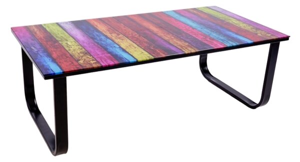 Măsuță cafea cu blat din sticla KJCT158, model multicolor