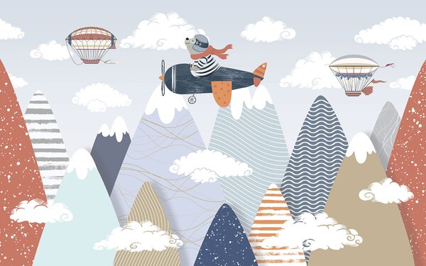 Fototapet Cartoon urs zbura pe un avion, Fototapet copii, Fototapet populare, u93546 - Tapeko.ro