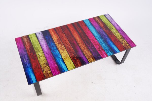 Măsuță cafea cu blat din sticla KJCT158, model multicolor