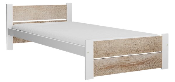 Pat de o persoana stejar sonoma/alb, IKAROS DOUBLE 90 x 200 cm Saltele: Fara saltea, Somiera pat: Cu lamele drepte