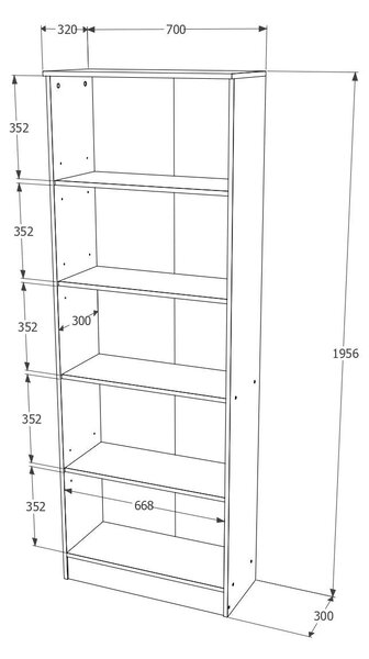 Biblioteca haaus Flint, 4 Polite, Stejar Bronz, 70 x 32 x 200 cm