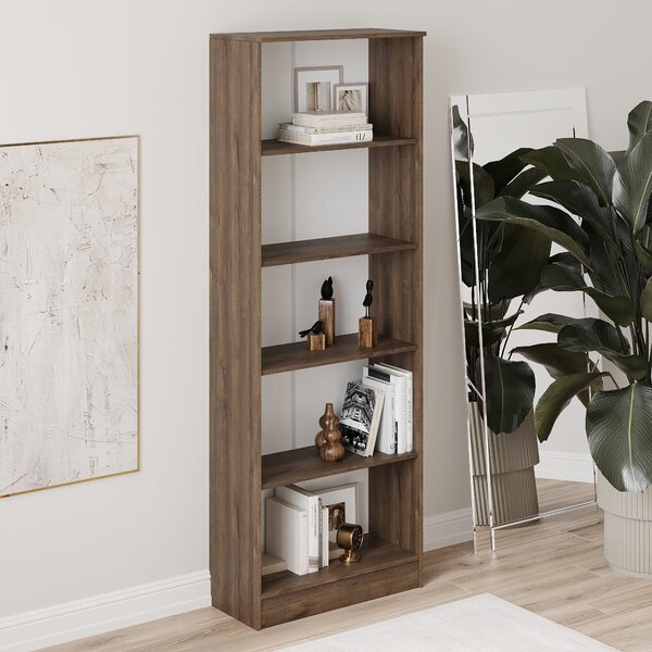 Biblioteca haaus Flint, 4 Polite, Stejar Bronz, 70 x 32 x 200 cm