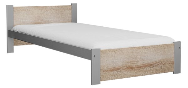 Pat de o persoana IKAROS 90 x 200 cm, stejar sonoma/gri Saltele: Cu saltele Deluxe 10 cm, Somiera pat: Cu lamele drepte