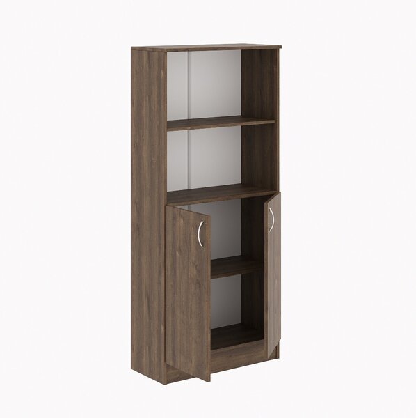 Biblioteca haaus Flint, cu Usi Inferioare si O Polita, Stejar Bronz, 70 x 32 x 159 cm