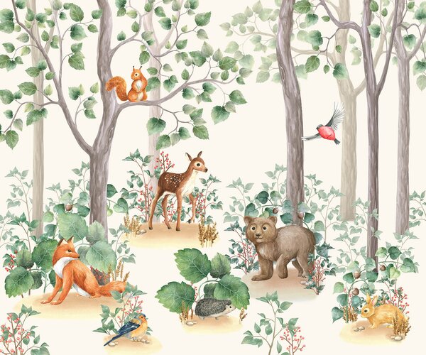 Fototapet Imagine de fundal cu animale în pădure, Fototapet copii, Fototapet populare, u93622 - Tapeko.ro