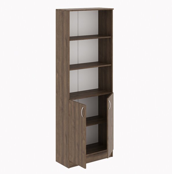 Biblioteca haaus Flint, cu Usi Inferioare si 2 Polite, Stejar Bronz, 70 x 32 x 196 cm