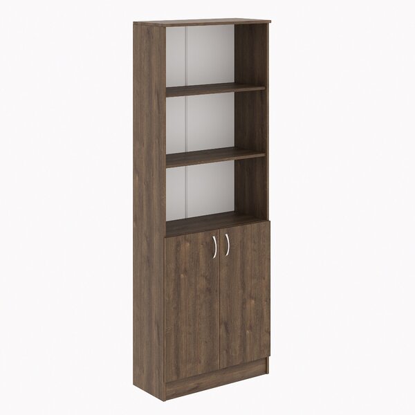 Biblioteca haaus Flint, cu Usi Inferioare si 2 Polite, Stejar Bronz, 70 x 32 x 196 cm