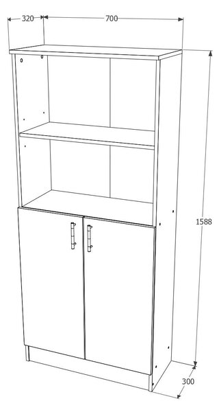 Biblioteca haaus Flint, cu Usi Inferioare si O Polita, Stejar Bronz, 70 x 32 x 159 cm