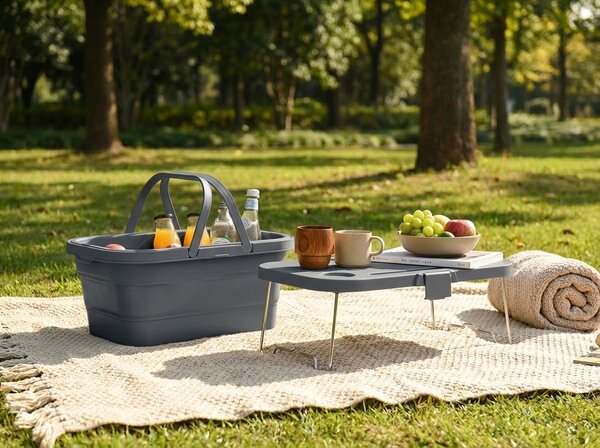 Cos de picnic pliabil TRIGO 3in1, gri