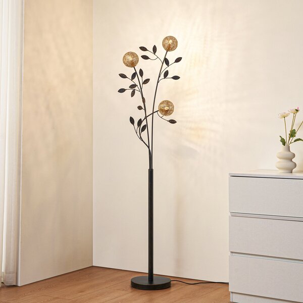 Lucande Evory lampadar, 160 cm, 3 becuri, negru/galben, G9, Negru, Camera de zi / sufragerie, Metal, Florentin