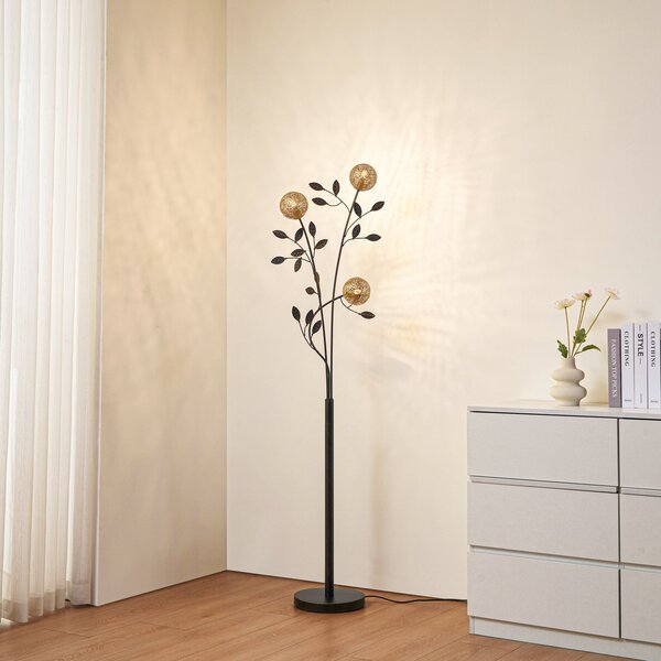 Lucande Evory lampadar, 160 cm, 3 becuri, negru/galben, G9, Negru, Camera de zi / sufragerie, Metal, Florentin