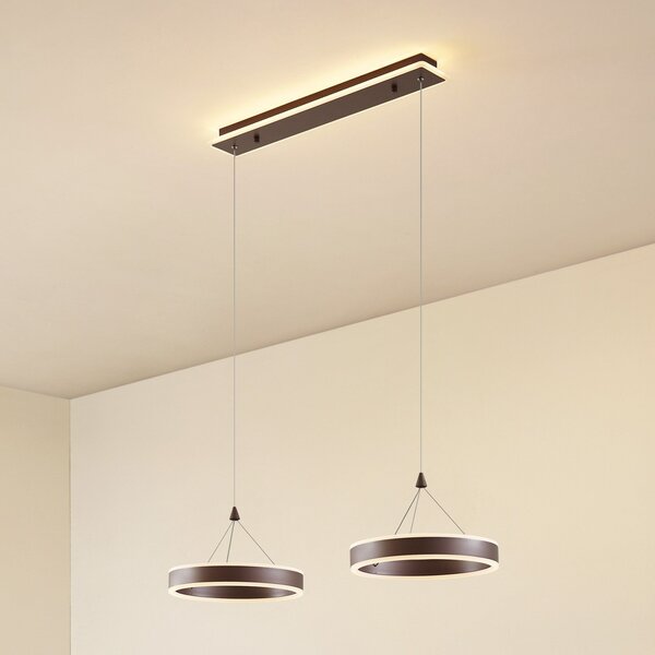 Lucande Lampă suspendată LED Kolo, 86 cm, 2 becuri, maro, dimabilă, reglabil, Maro / Rugină, Camera de zi / sufragerie, Plastic, Modern